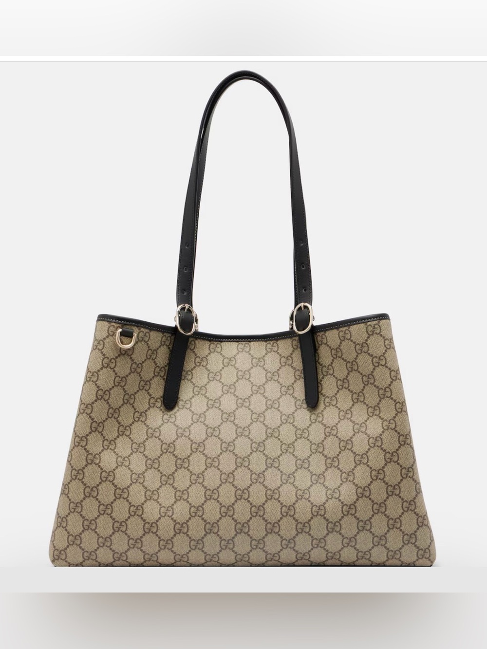Gucci Beige Monogram Tote with Black Trim and Green-Red Web Stripe